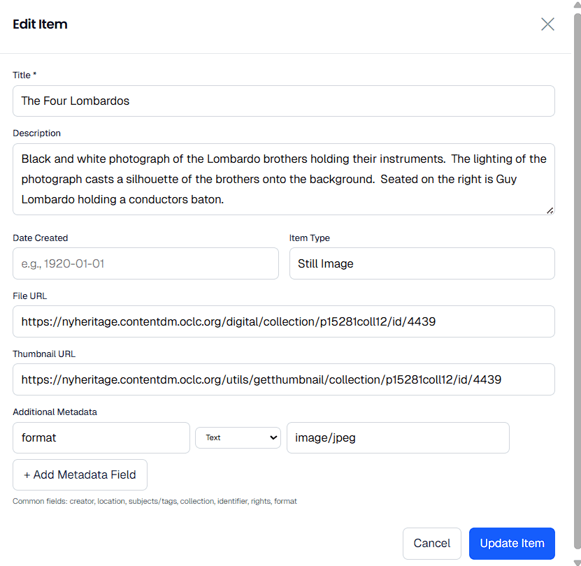 Archeum Admin Data Edit Modal