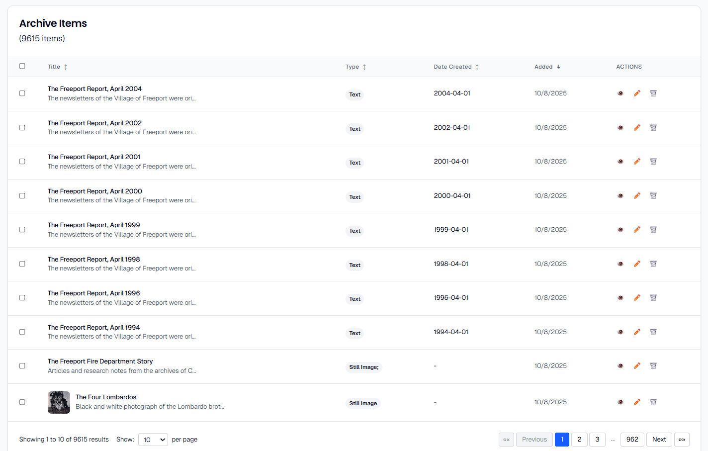Archeum Admin Data Table