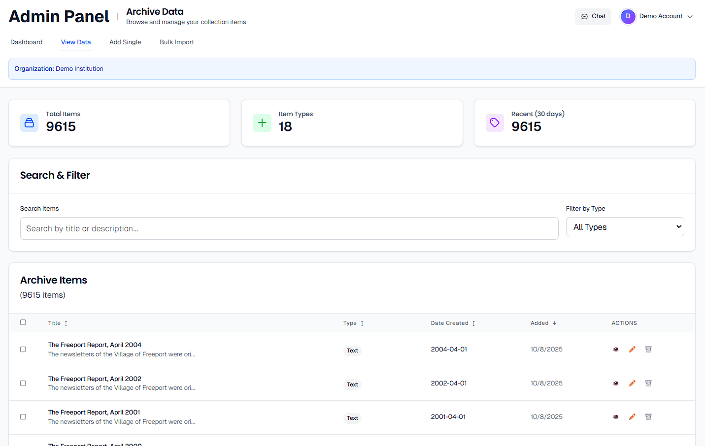 Archeum Admin Data Management