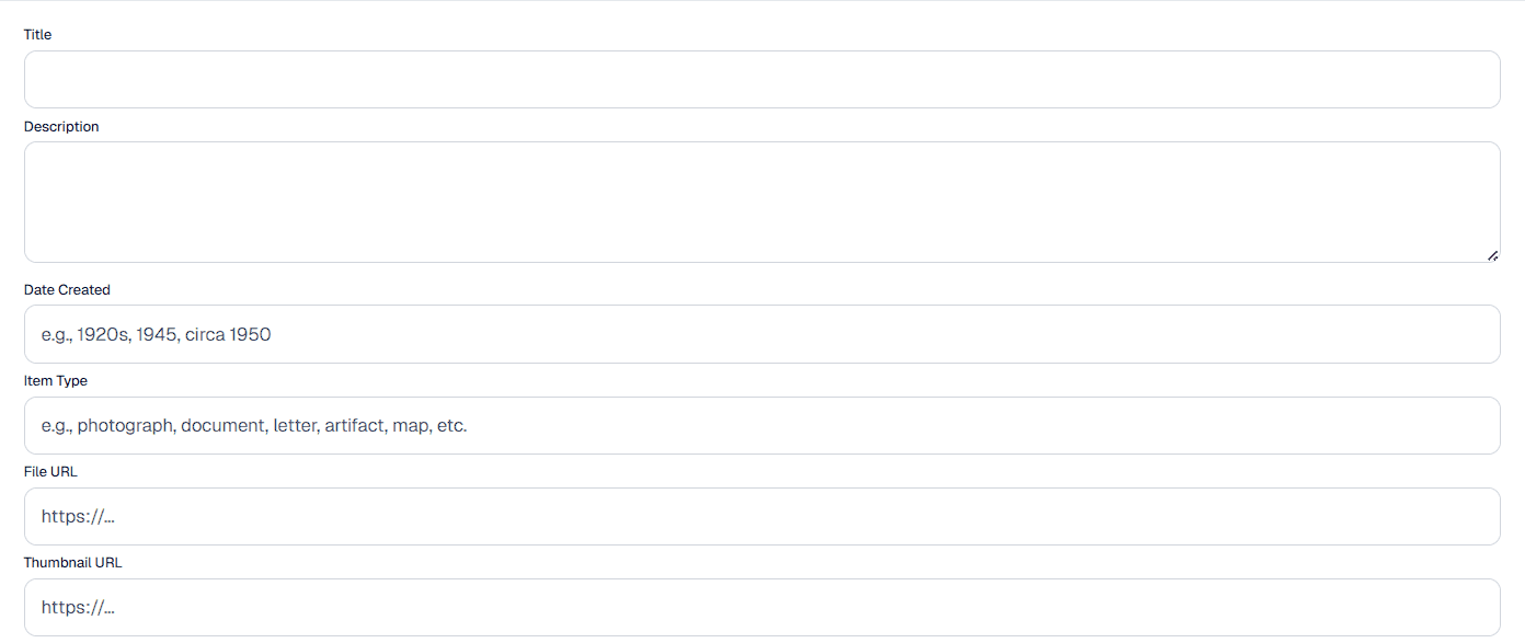 Archeum Admin Upload Basic Fields